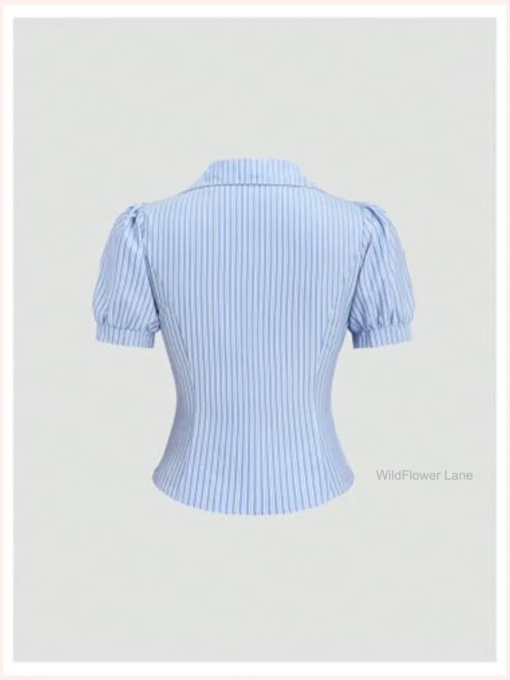 Striped Puff Sleeve Wrap Blouse Pleated Tied Waist Work Top